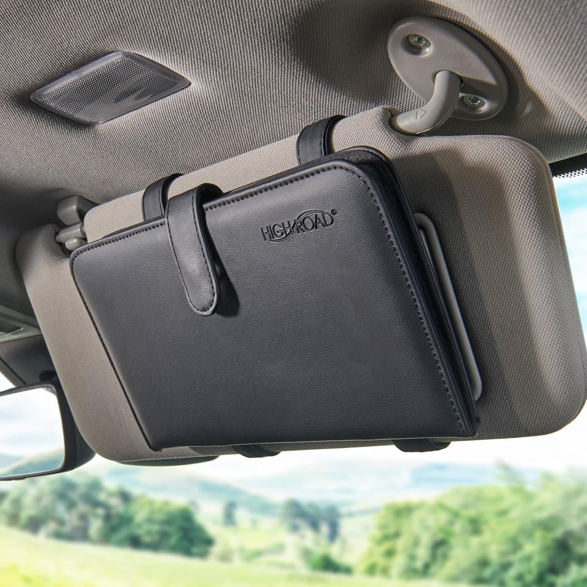 High Road Car Document Holder - Registration and Insurance Card Holder and Car Visor Organizer with 6 Clear Pockets and Pen Loop for Driving Documents, Cards and Paperwork