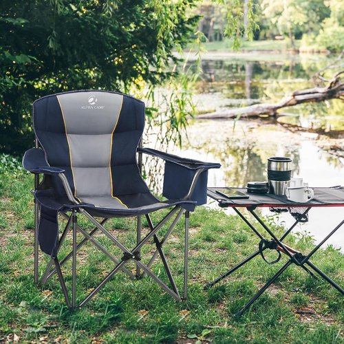 LET'S CAMP Oversized Heavy Duty Folding Camping Chair - Padded with Cup Holder & Cooler Bag, 450 LBS Capacity | 2 Pack