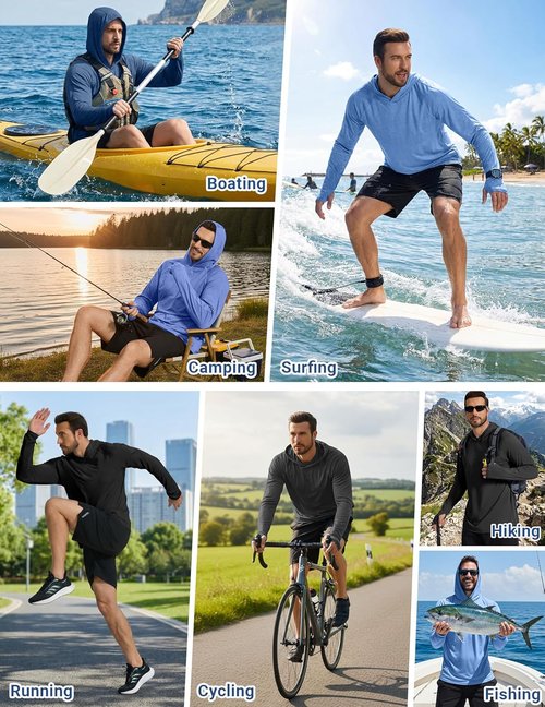 COOFANDY Men's Fishing Shirt - Lightweight Quick-Dry UPF 50+ UV Protection Hoodie | Long Sleeve Rash Guard
