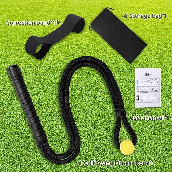 Golf Rope Swing Training Kit - Golf swing training aid, improves golfer's swing and main rhythm, golf gift for men's golfers, includes swing correction armband and rope trainer with weighted balls.