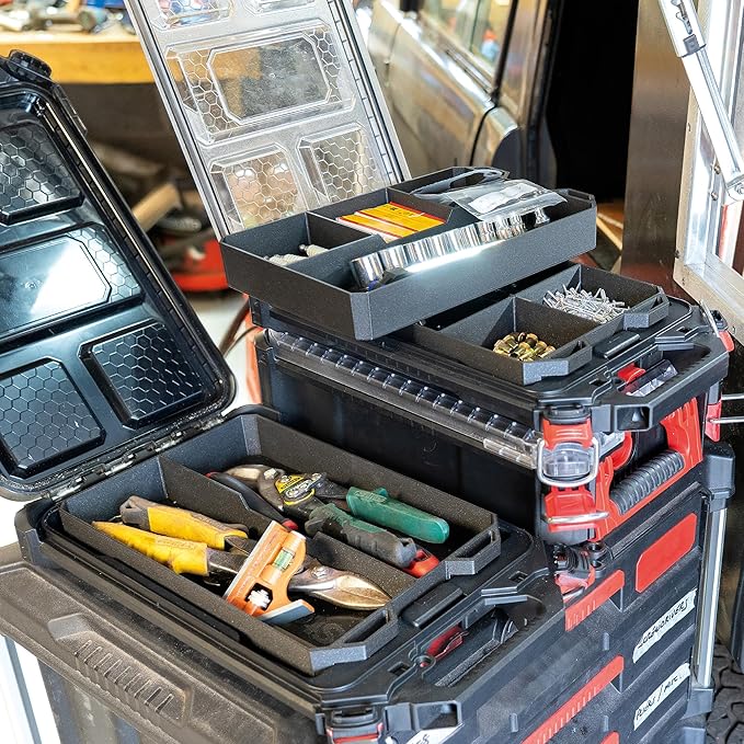 StealthMounts Quad PacTray | 4-Compartment ABS Tool Tray Compatible with Milwaukee PACKOUT | Organiser for Tools, Hardware & Accessories | Workshop, Garage & Van Use | Made in the UK
