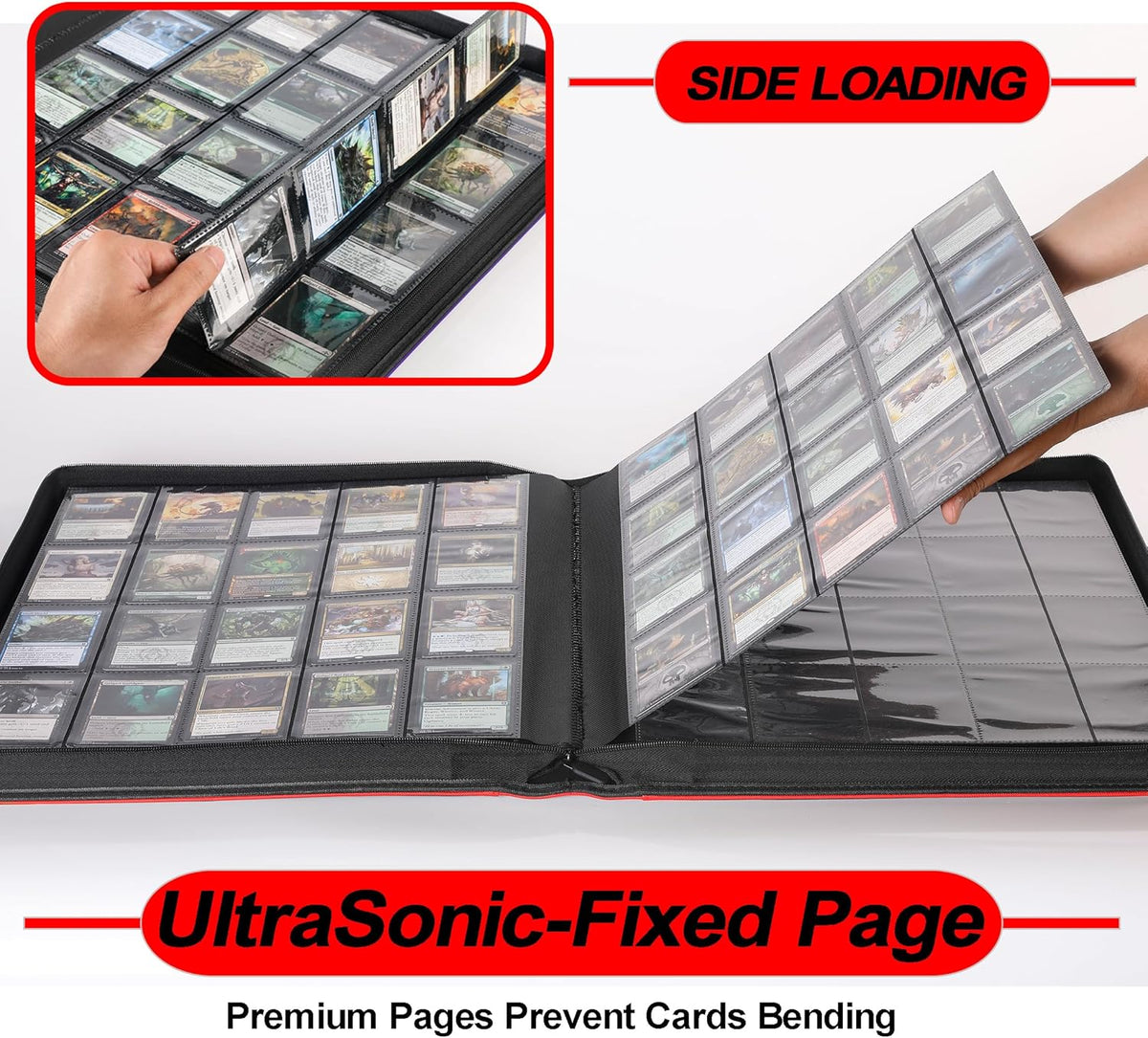 Premium 2000 Pocket Card Binder - Ringless Trading Card Album Fits 2000 Cards | Classic Red