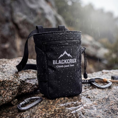 Chalk Bag for Rock Climbing, 600D Cordura Climbing Chalk Bag with Stiff Rim, Water-Resistant Design, Zippered Pocket, Adjustable Belt & Brush Holder, for Bouldering, Gym, Weight Lifting