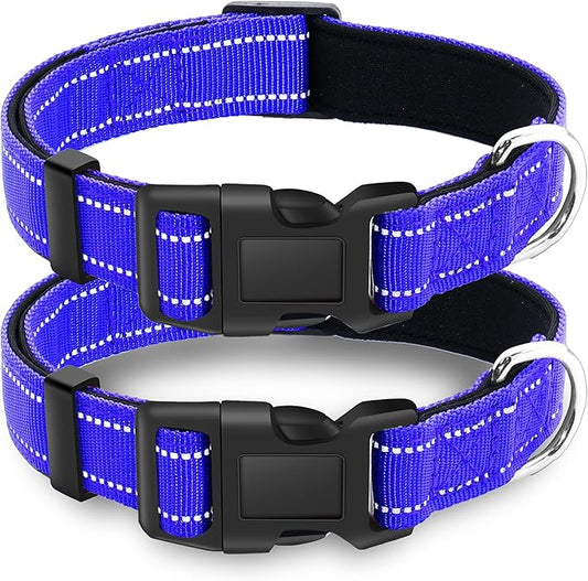 2 Pack Reflective Dog Collar with Safety Locking Buckle, Adjustable Soft Breathable Comfortable Nylon Pet Collar for Small, Medium and Large Dogs, Navyblue, M