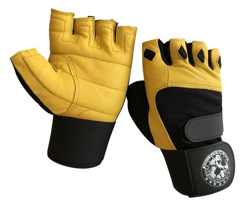 Nibra Gym Wear USA Gym Gloves Beige/Black with 12 inch Wrist Support for Man & Women, Padded Workout CrossFit, Weightlifting,Biking. (Small)