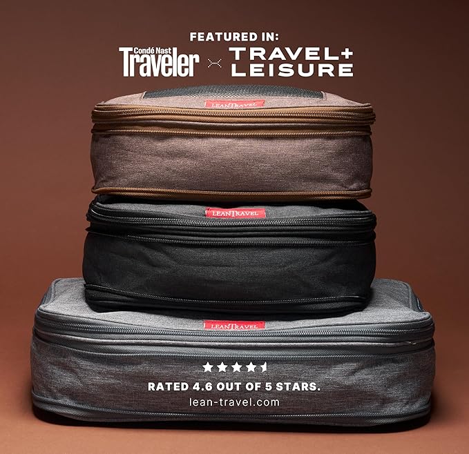 LeanTravel Premium Compression Packing Cubes for Travel - Luggage Organizers with Double Zipper - Sturdy Bags for Suitcase (3-Pack, Black)