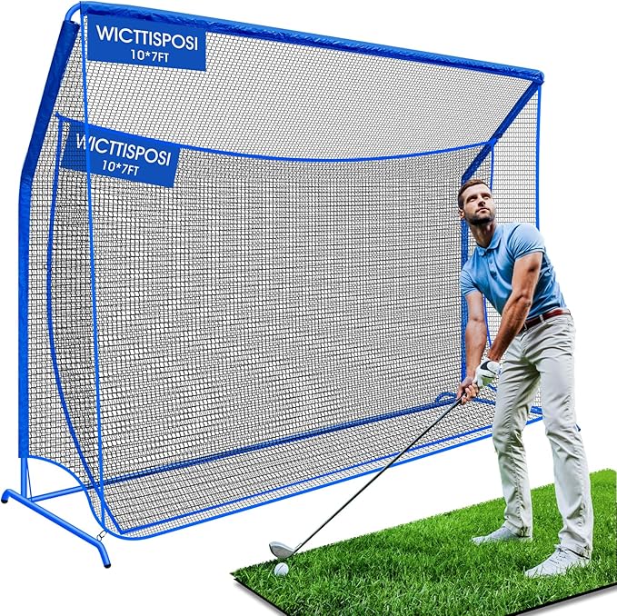 Golf Hitting Net with Extra Striking Net, 10x7ft/7x7ft Heavy Duty Golf Practice Nets for Golfers Backyard Driving Swing, Golf Impact Cage Metal Frame with Storage Bag&Elevated Base, Indoor Outdoor Use