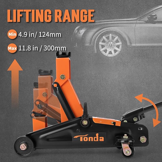 Tonda Floor Jack, Hydraulic Portable Car Jack, 2 Ton (3,800 lb) Capacity, Black