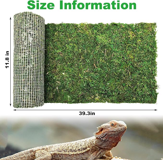 kathson Reptile Carpet, Natural Moss Mat for Terrarium, Bearded Dragon Tank Flooring Green Substrate Liner for Leopard Gecko Hermit Crab Lizard Tortoise (39.37" X 11.81")
