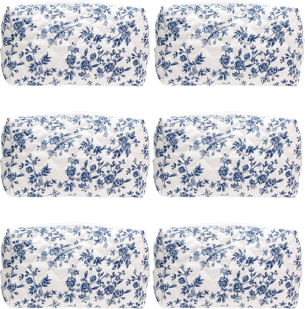 PAZIMIIK Small Quilted Makeup Bag,Zipper Cosmetic Pouch,Jouy Blue,6 Pack