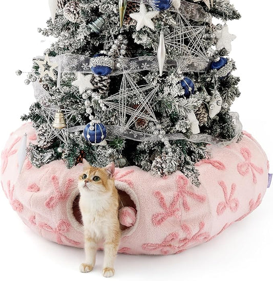 Lesure Cat Tunnel Bed for Indoor Cats - Cute Cat Donut Tunnel Toys with Washable Circle Cushion, Round Pet Peekaboo Cave Toy for Kitten/Puppy/Rabbit, Standard Pink Taffy