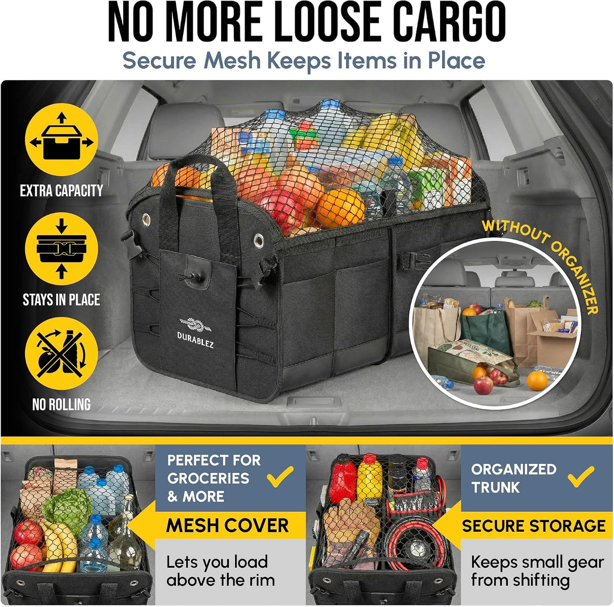 Extra Large Car Trunk Organizer System, Modular & Collapsible, Black