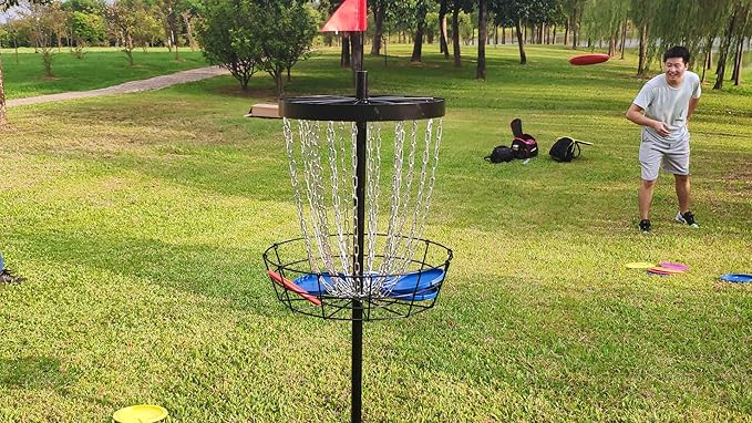 Disc Golf Basket - Portable Disc Golf Target with Heavy Duty 24-Chains Come with 6pcs Disc Golf Discs and Carry Bag, Ground Stake -Suitable for Players of All Levels - Multi Color Available