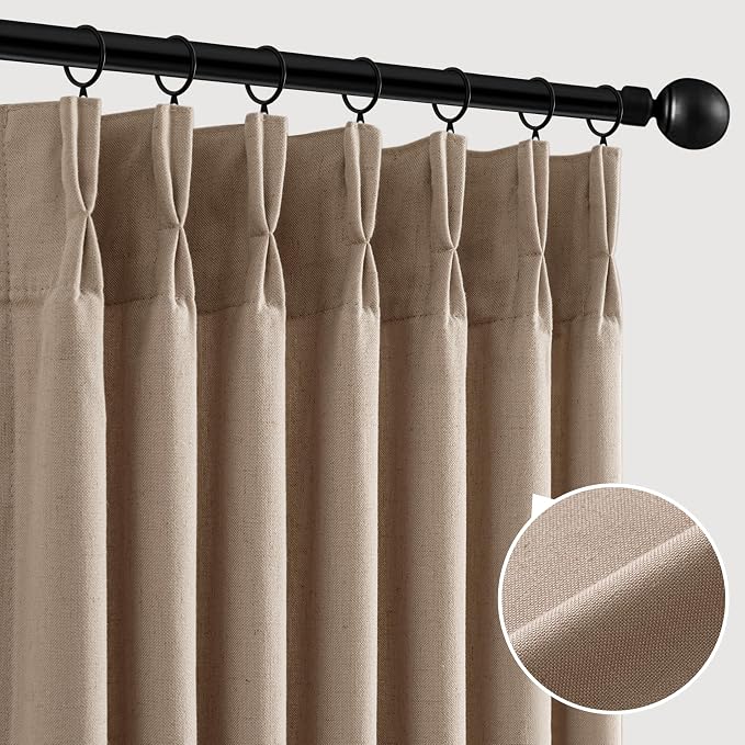Memory Trained Pinch Pleated Curtains 90 Inches Long, Viral Linen Pinch Pleat