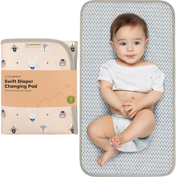 KeaBabies Portable Diaper Changing Pad, Easy Wipe Clean - Foldable Waterproof Baby Changing Mat for Diaper Bag, Compact, Lightweight, 25x13 Newborn, Infant, Baby Changer Travel Essential (Wild Patrol)