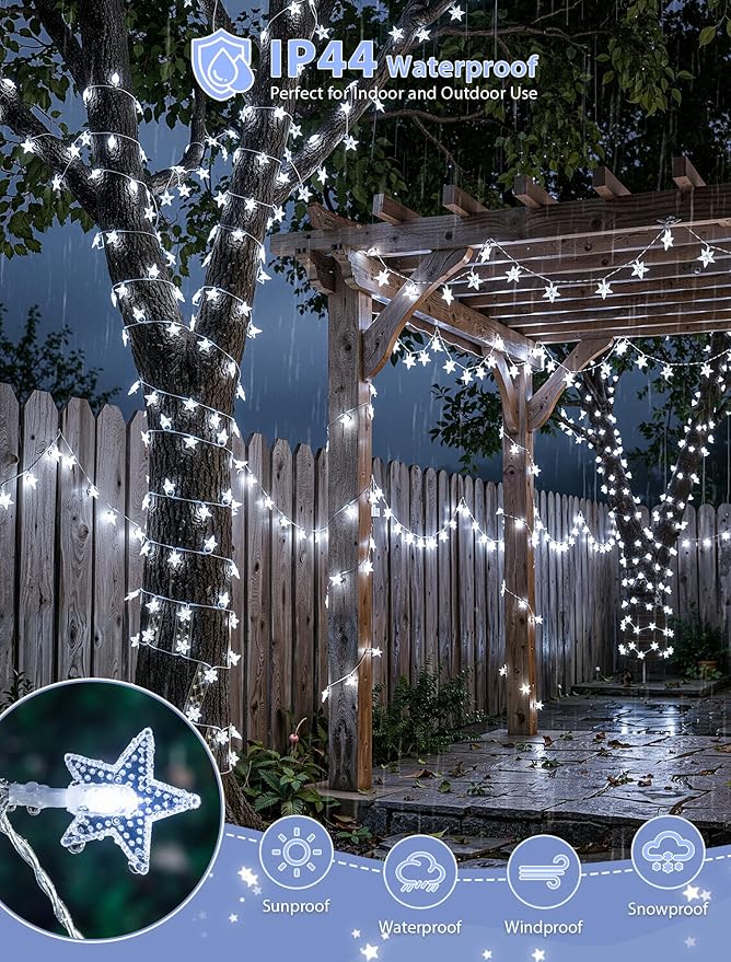 Star String Lights Battery&USB Powered,16.4FT 50LED Star Fairy Lights with Remote, Hanging Star Lights for Home, Kids Tent, Bedroom,Porch, Classroom, Christmas,Party,Room Decor,White