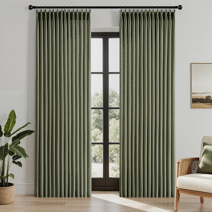 Memory Trained Pinch Pleated Curtains 90 Inches Long, Linen Pinch Pleat Sheer