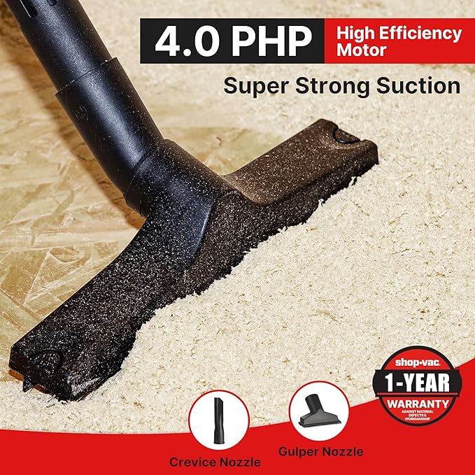 Shop-Vac 6 Gallon 4.0 Peak HP Wet/Dry Vacuum, Wall Mountable Compact Shop Vacuum 91932 Dust Collection Filter Bag for 5 Gallon Wall Mount Vacs, 6 Pack