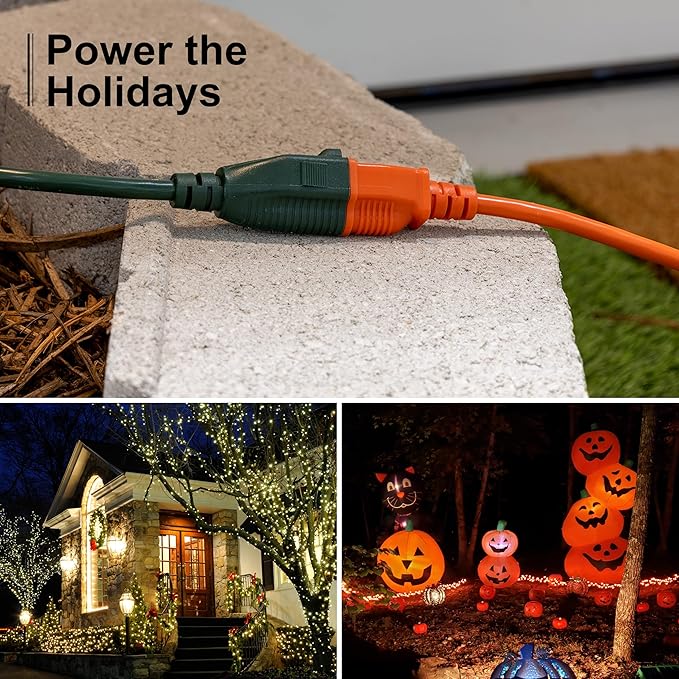 GE Outdoor Long Extension Cord, 80 Ft, Grounded Heavy Duty, 16AWG 3 Prong, ETL Listed, Orange (81703)