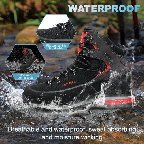 LOUTECK Men's Hiking Boots – Durable and Comfortable Men's Climbing Boots for Rugged Outdoor Adventures, Perfect for Hiking, and Climbing (Black Red, Adult, Men, 11, Numeric, US Footwear Size System, Wide)
