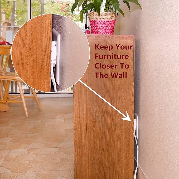 Flat Multiple Outlet Extension Cord 10 Ft for Indoor Use by Electes- UL-Listed 3-Prong Multi Extension Wire- Space-Saving Flat Angled Extension Cord- White
