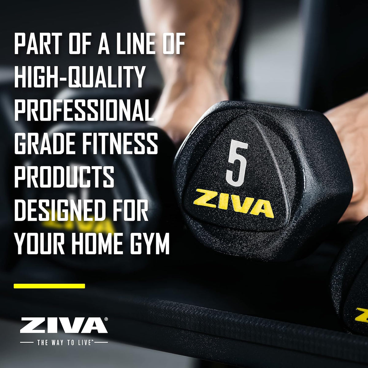 ZIVA Premium Hex Dumbbells - Commercial Grade Rubber Urethane Coated Free Weights for Home Gym | Durable Steel Core, Sold in Pairs and Sets