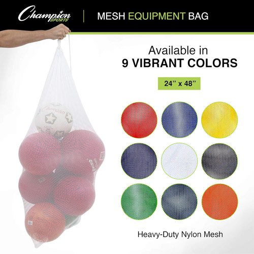 Champion Sports Mesh Equipment Bag - Heavy-Duty Nylon Drawstring Storage Sack for Balls, Swim Gear & Laundry, Multiple Sizes Available