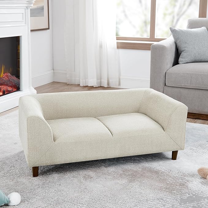 39x25 Inch Large Dog Sofa, Modern Jumbo Pet Couch Made Made by Linen with Armrest and Backrest - Indoor Elevated Dogs Chaise Bed for Doggy up to Medium and Large (Beige)