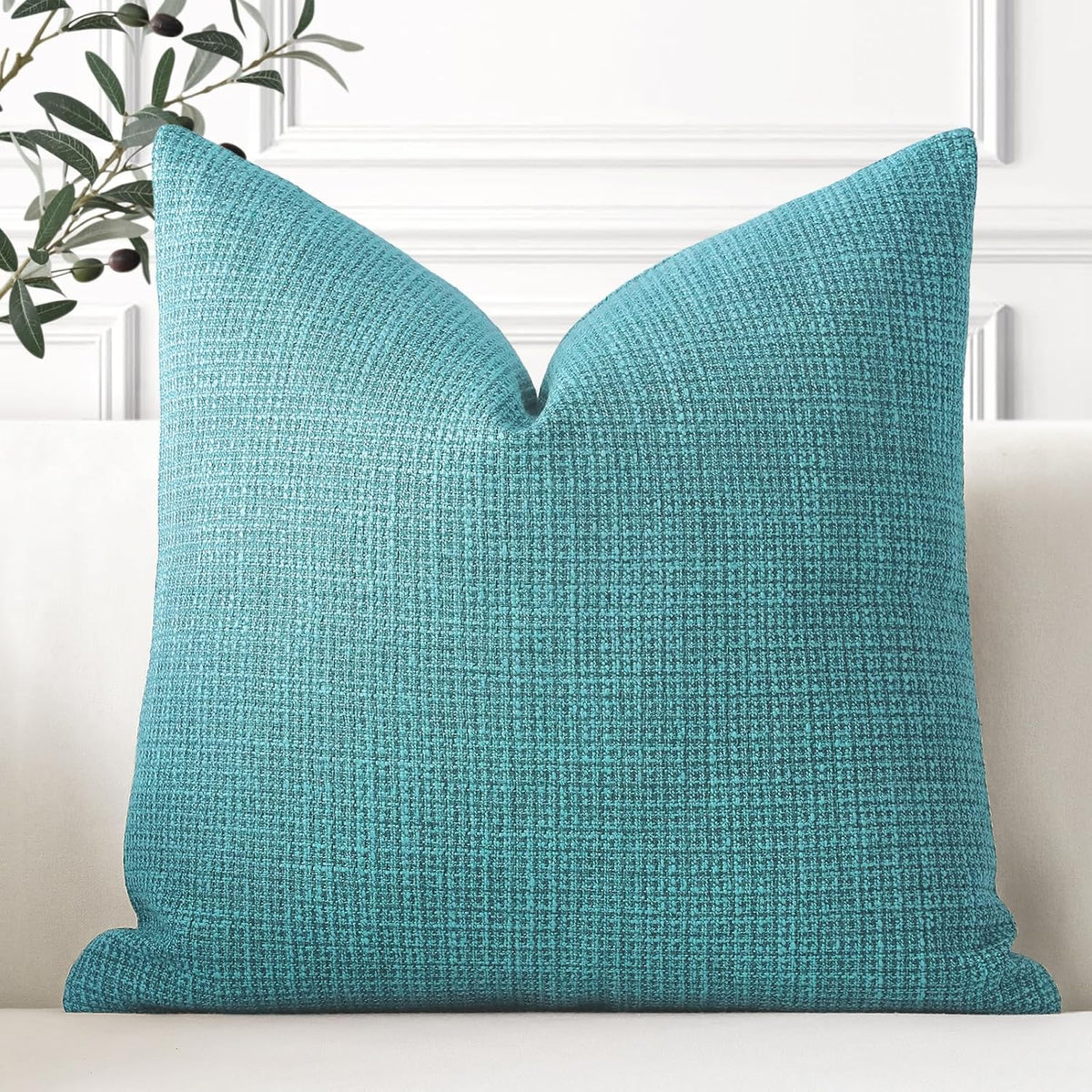 OTOSTAR Linen Throw Pillow Cover Set of 1 Decorative Square Pillowcases Cushion Covers 24x24 Inch for Home Decor Sofa Bedroom Car 60 x 60CM Turquoise