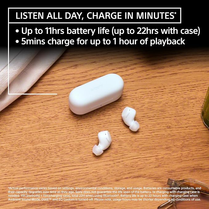 Sony WF-C510 Truly Wireless Bluetooth Earbud Headphones, White | Comfortable & Compact Fit, Up to 22 Hours of Battery, Multipoint Connection, Ambient Sound Mode. IPX4 Water Resistant
