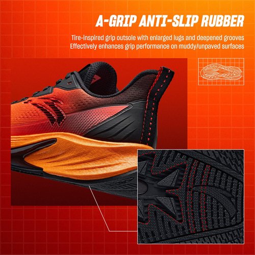 ANTA Men’s Rocket6 Running Shoes Cushioning Comfortable Breathable Athletic Workout Gym Cross Trainer Sports Sneakers, Orange/Black, 12