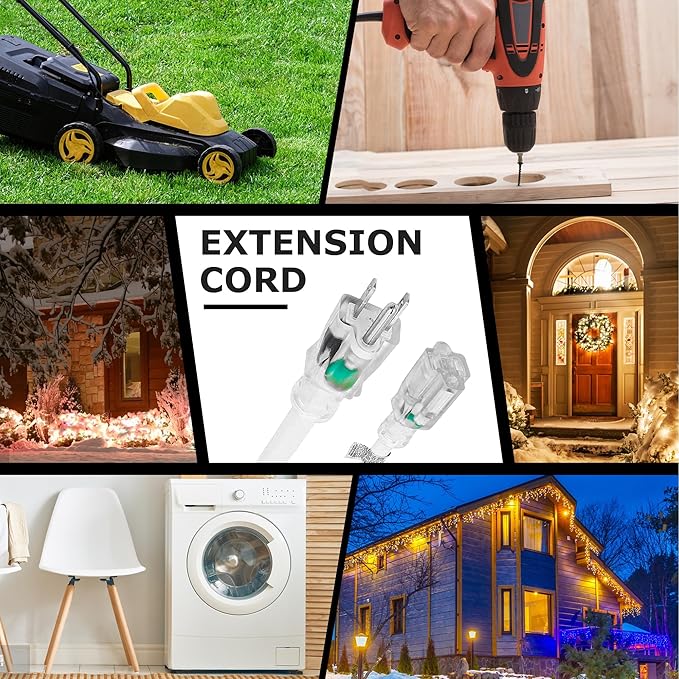 YOJOE Indoor Outdoor Extension Cord with Lighted End, 3 Prong 13A Weatherproof Power Cord, 16 Gauge Heavy Duty 40 ft White Extension Cord for Garage, Garden and Home, 16/3 SJTW UL Listed