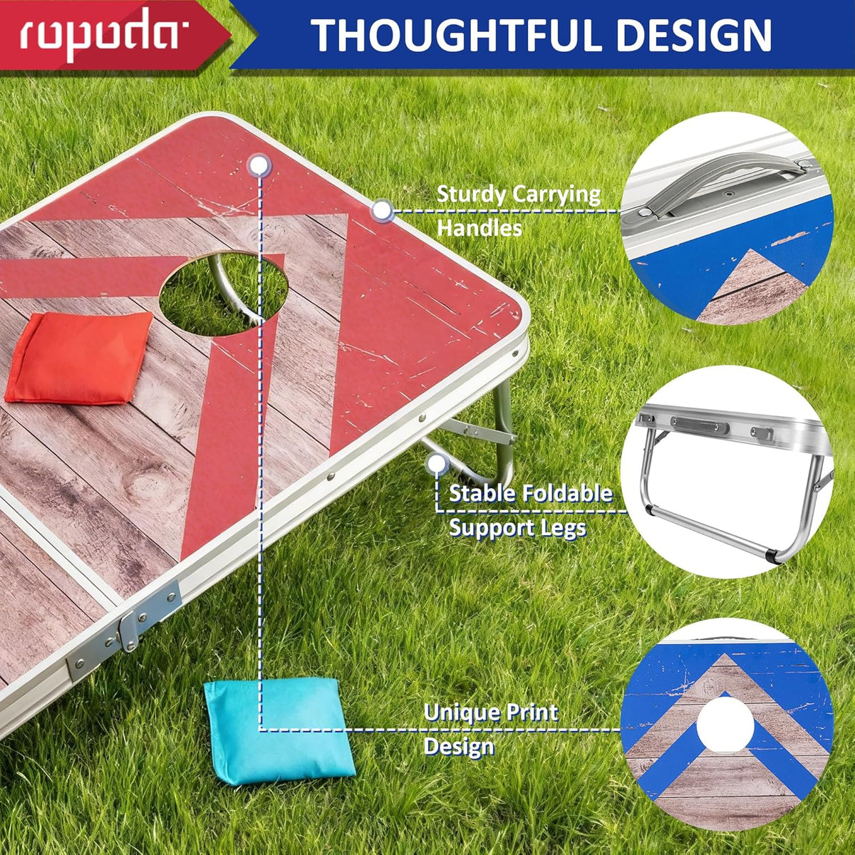 Ropoda Cornhole Board Set - Regulation Size 4x2 FT | Lightweight Aluminum Edging for Outdoor Fun
