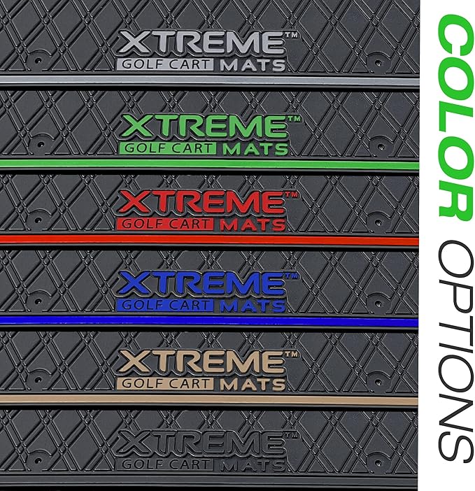 Xtreme Mats Club Car Compatible Golf Cart Mat, Full Coverage Rubber Floor Liner - Fits Club Car DS (1982-2013) and Villager (1982-2018) - Black with Red Trim