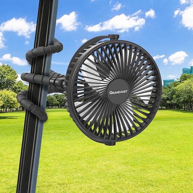 10000mAh Rechargeable Golf Cart Fan, 50H Run, Compatible with EZGO Club Car Yamaha, 7 inch Clip On Fan with Sturdy Tripod, 360° Pivot, 3 Speed & Timer, Cooling for Golf Cart Golf Palyer Essential