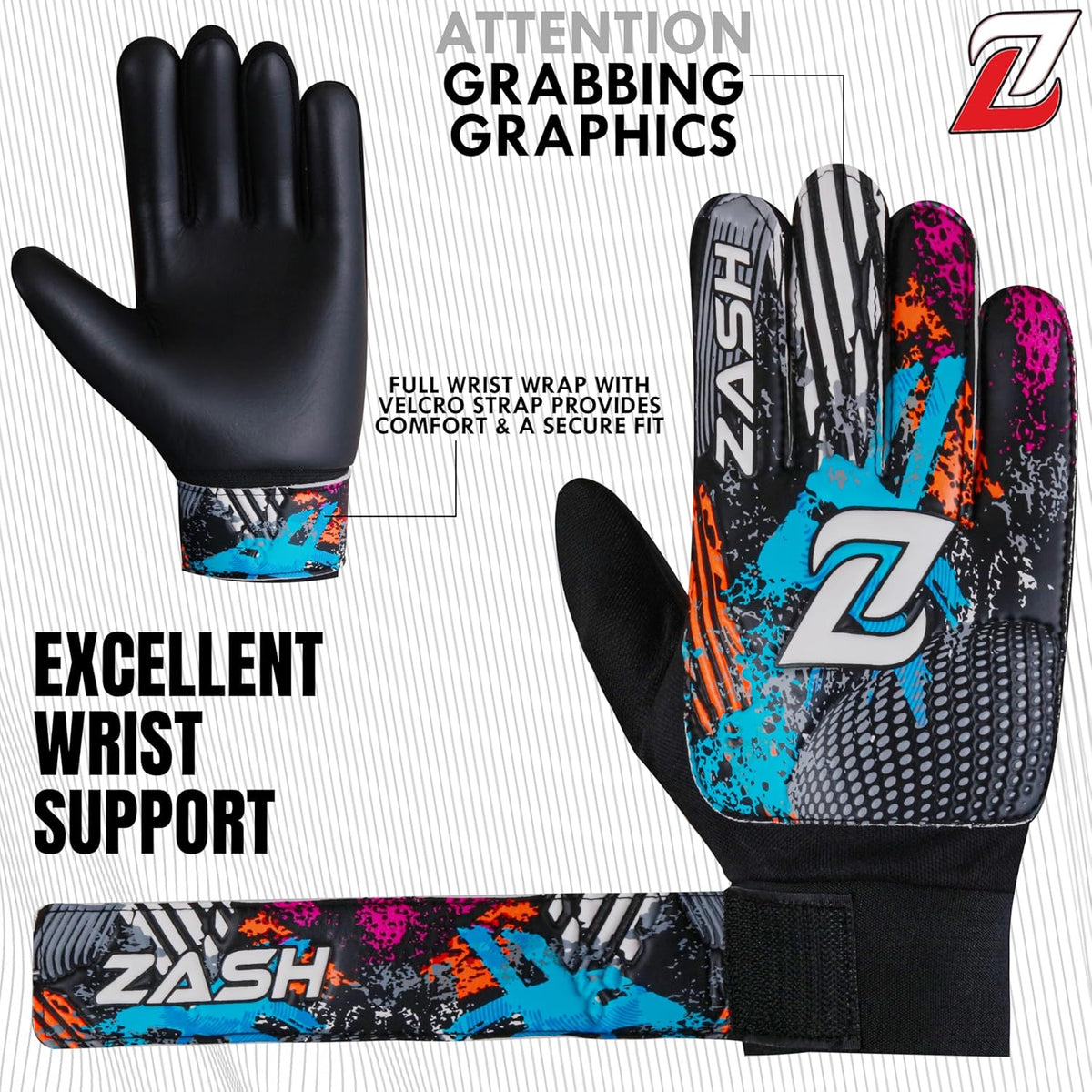 ZASH Soccer Goalie Gloves - Double Wrist Protection & Strong Grip Palm for Kids, Youth & Adults