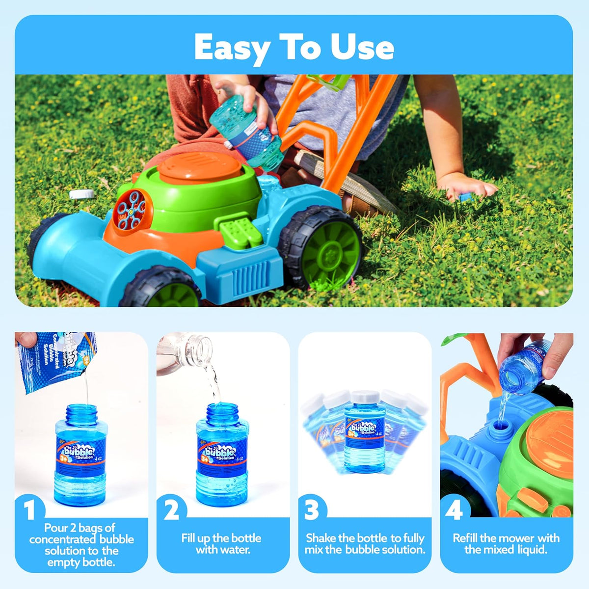 SLOOSH Bubble Lawn Mower | Spill-Proof Bubble Machine Toy for Toddlers Age 1-3 - Perfect for Indoor & Outdoor Fun