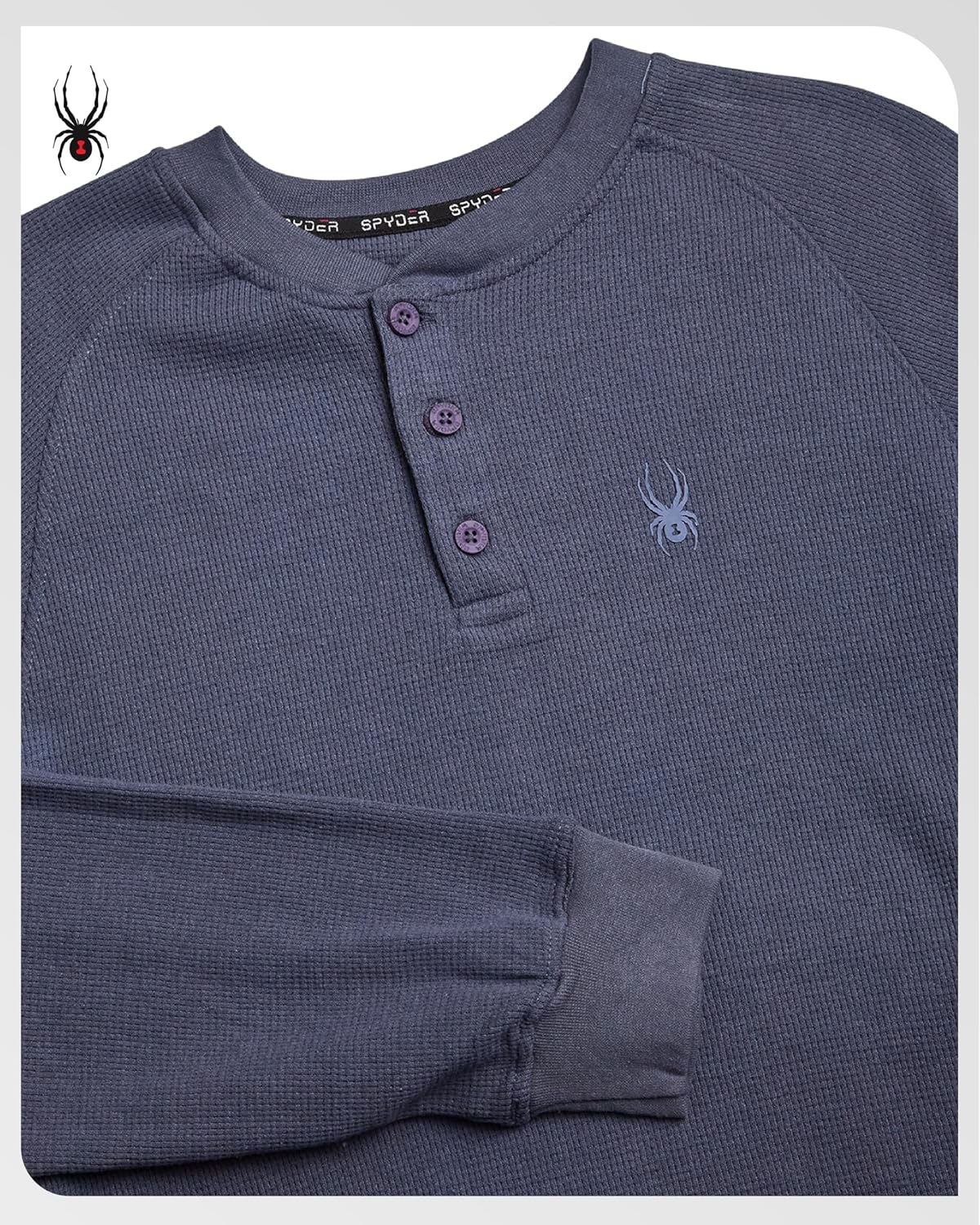 Spyder Men's Henley Shirts - Soft Cotton Blend Quick-Dry Long Sleeve Pullover | Moisture-Wicking Waffle Knit