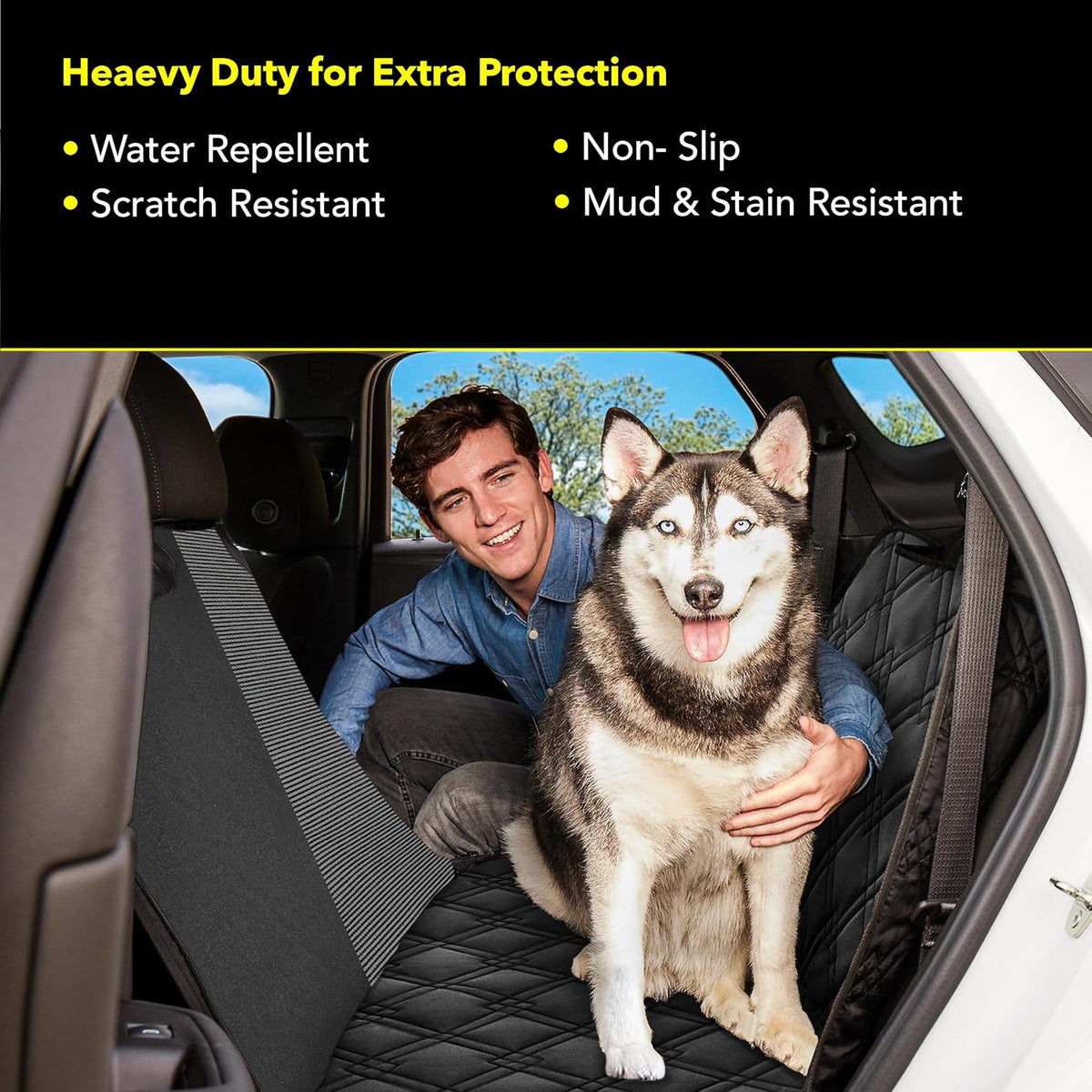 Meadowlark Dog Car Seat Cover with Mesh Window, Heavy-Duty Pet Seat Cover for Back Seat, Extra Padded Non-Slip Dog Hammock, Water-Resistant Back Seat Protector for Cars Trucks and SUVs (54" W x 58" L)