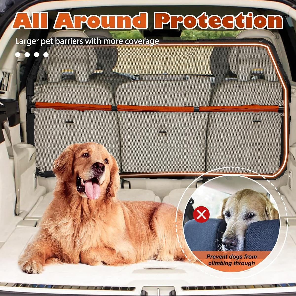 Dog Car Barrier for Back Seat & Trunk - 56" Wide for Large SUVs and Cars
