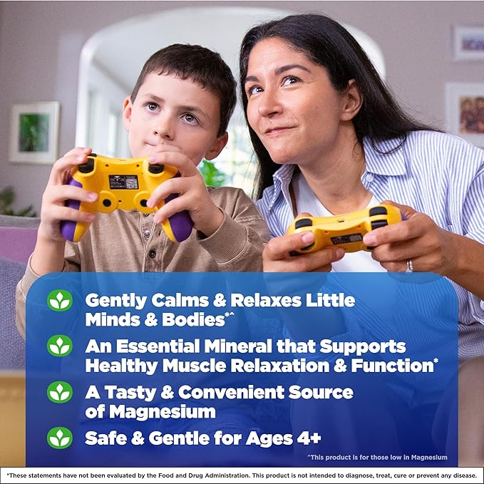 Natrol Kids Magnesium Citrate Gummies, Gently Calm and Relax Little Minds and Bodies, Plus Support Healthy Muscle Relaxation and Function, 30 Razzilicious Gummies, Up to a 30 Day Supply
