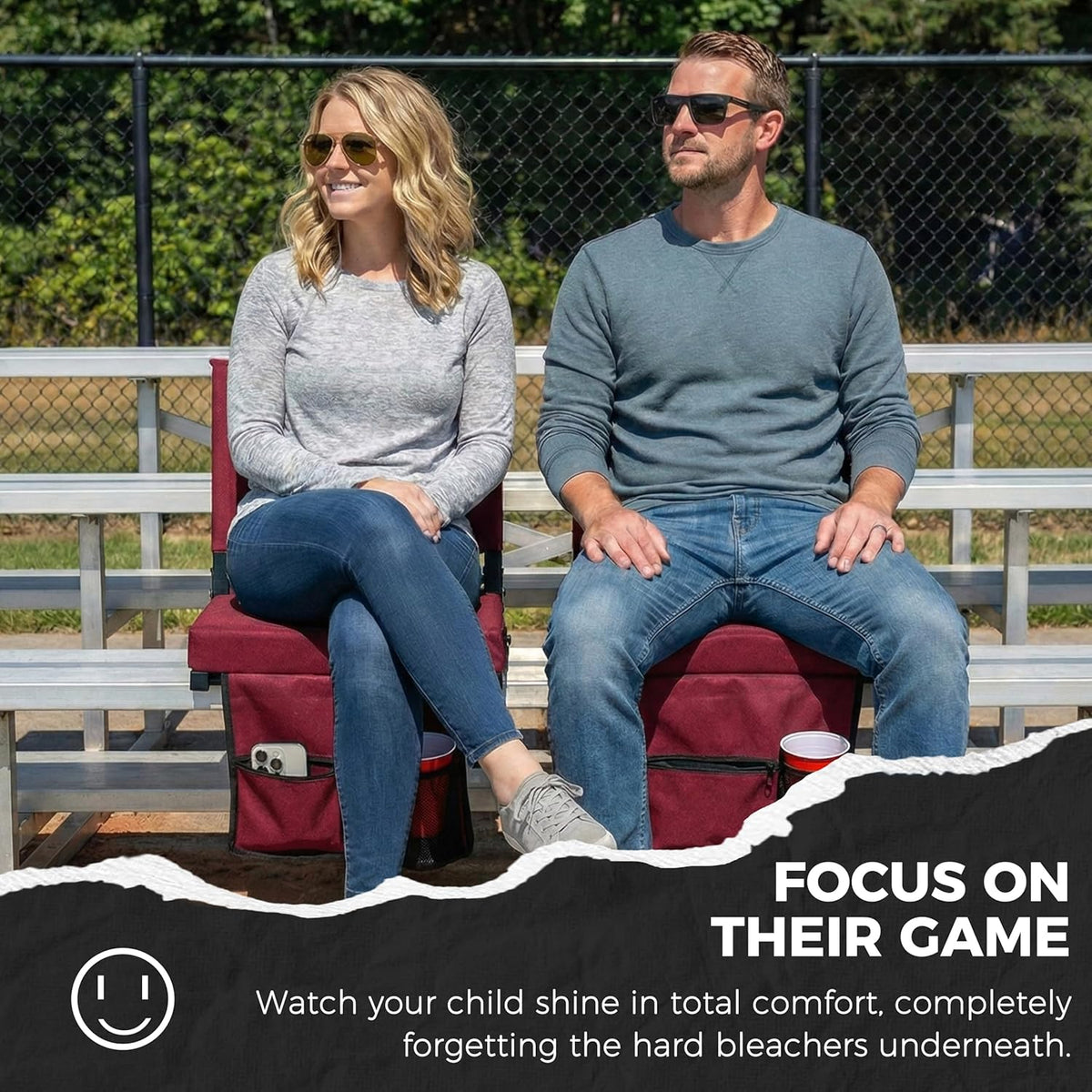 Sport Beats Stadium Seats - Comfortable Bleacher Chairs with Back Support & Cushion | Maroon, 1pc Regular - 17" W x 12" D x 16.5" H