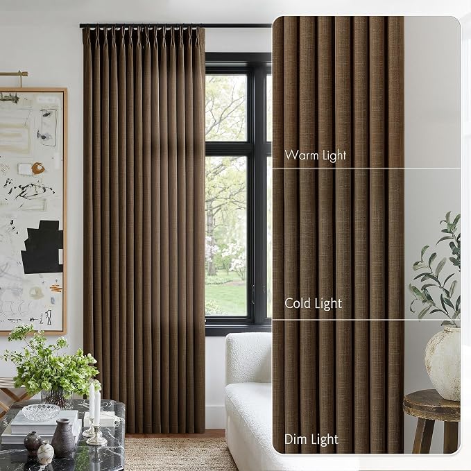 Chocolate Brown Pinch Pleated Linen Curtains 84 Inches Long