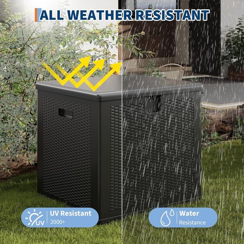 Garvee Outdoor Storage Box - 80 Gallon Waterproof Resin Deck Bin | Lockable & UV Resistant for Patio, Garden, Cushions, Tools - Black