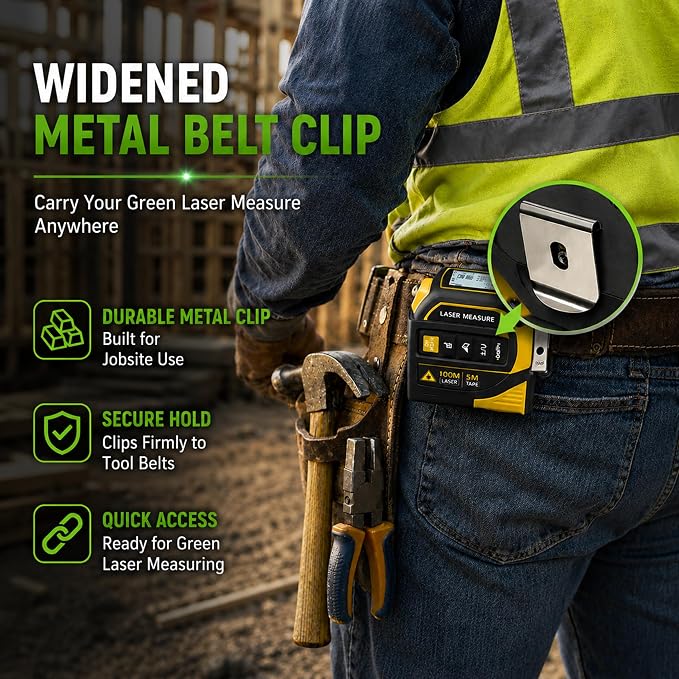 4-in-1 Digital Green Laser Tape Measure, 16FT Tape, 328FT Distance Meter | 33FT