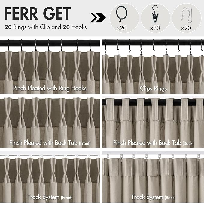 Memory Trained Pinch Pleated Curtains 92 Inches Long, Viral Linen Pinch Pleat
