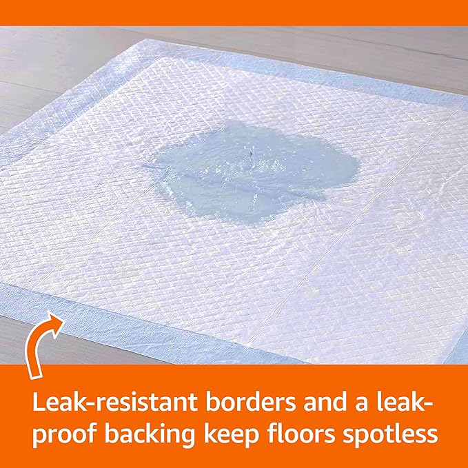 Amazon Basics Puppy Pads, Heavy Duty with 5-Layer Leak-Proof Design, Quick-Dry Surface, Built-In Attractant Potty Pads for Dogs, X-Large, 34 x 28 in., 10-Count