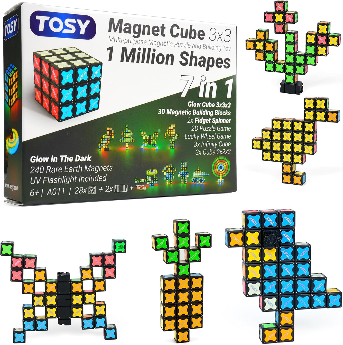 TOSY Magnet Cube 3x3 - 30 Blocks with 240 Magnets | Creative Building & Fidget Spinner Toy