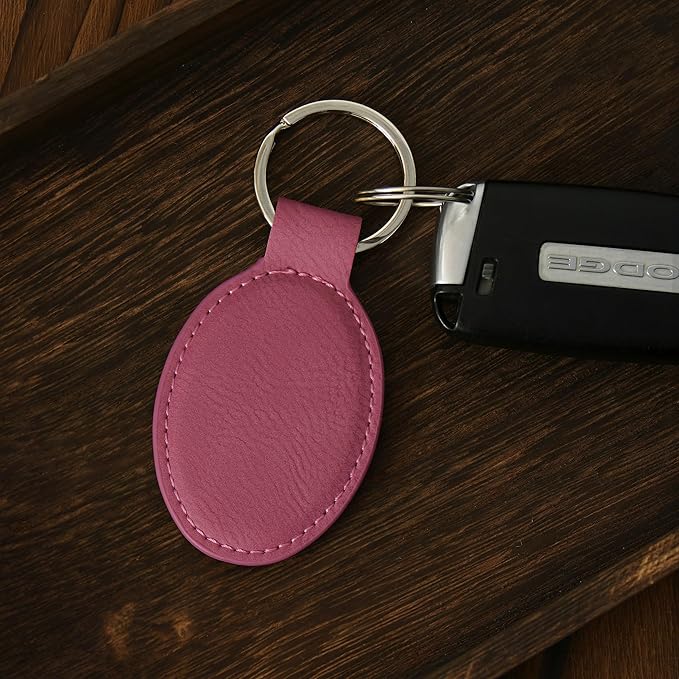 LaserGram Oval Keychain, Palm Trees, Personalized Engraving Included (Pink)