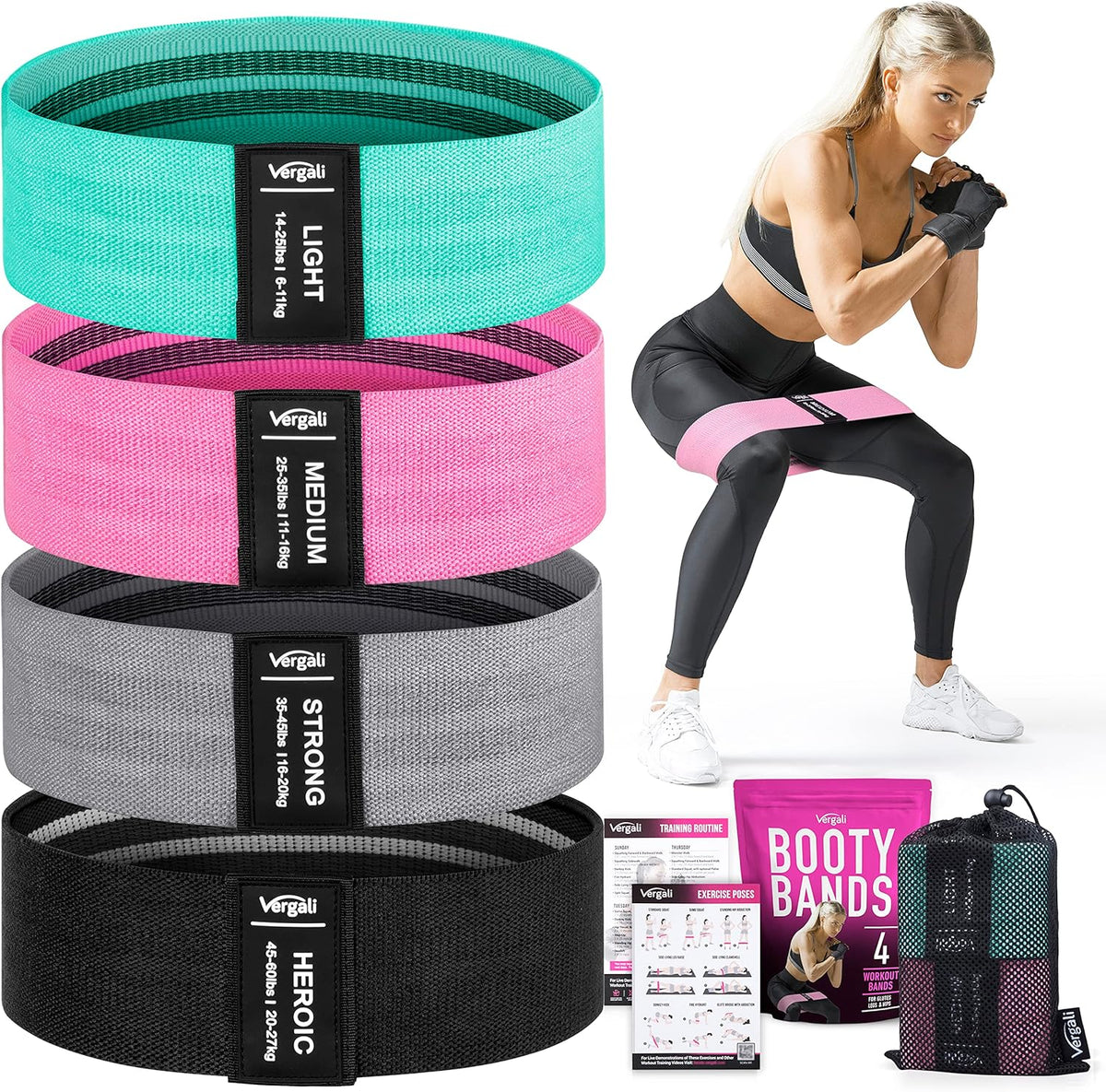 Skiennix Resistance Bands - Fabric Elastic Workout Bands Set for Legs, Glutes & Thighs - 4 Booty Bands